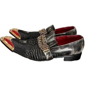 Mens Leather Metal Party Wedding  Slip On Pointed Toe Dress Formal Shoes Sz 9